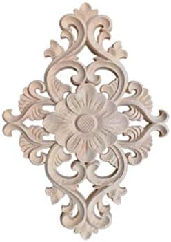 SUPVOX Wooden Carved Onlay Applique Shaped Unpainted Door Applique Vintage European Style Carved Decal for Furniture Decoration 21 * 15 * 0.8cm