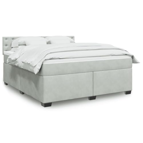 vidaXL Boxspringbett, Polsterbett Bett mit Matratze Matratzenauflage, Bettgestell mit Kopfteil Lattenrost, Doppelbett für Schlafzimmer, Hellgrau...