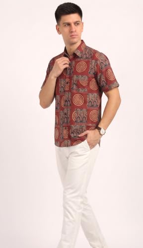 Image of BLOCKS OF INDIA Cotton Hand Block Print Half Sleeves Summer Shirt for Men