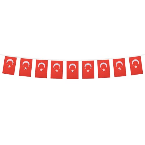 Image of AZ FLAG Turkey 6 meters BUNTING Flag 20 flags 9'' x 6'' - Turkish STRING flags 15 x 21 cm