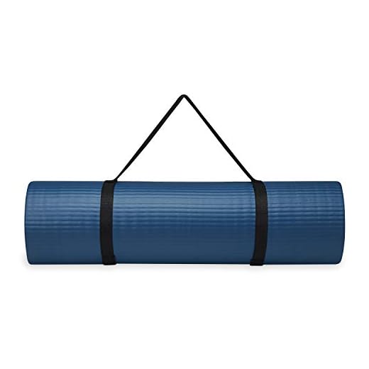 Gaiam Essentials Thick Yoga Mat Fitness & Exercise Mat with Easy-Cinch Carrier Strap, Navy, 72"L X 24"W X 2/5 Inch Thick, 10mm