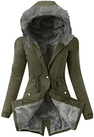 DOSUKRAI Winter Coats for Women Thicken Warm Hooded Jackets Faux Fur Parka Coats Casual Outdoor Long Outerwear Puffer Jacket B-Army Green