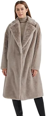 Orolay Women's Fuzzy Fleece Winter Jacket Faux Fur Lapel Coat Mid-Length Sherpa Teddy Coat Grey L