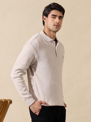 Image of Kvetoo Men's Wool Polo Collar Neck Winter Sweater Full Sleeve Solid Pullover for Casual Office Wear