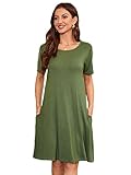 1stvital Women's Summer Dresses 2026 Casual T Shirt Dress Short Sleeve Loose Flowy Sundress Swing Tunic Dress with Pockets Army Green