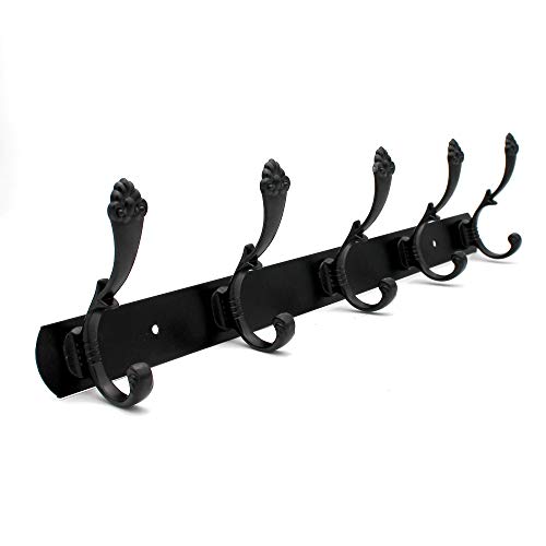 Perchero de pared, resistente, organizador de ganchos de pared para colgar abrigos, sombreros, toallas, bolsos, batas, llaves, 5 ganchos deslizantes, color negro Cover