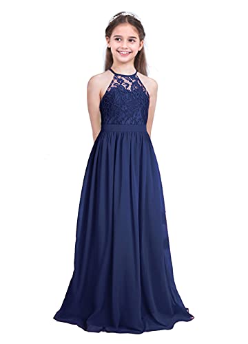 Jhaoyu Kids Girls Lace Floral Halter Neck Maxi Long Dress Bridesmaid Wedding Pageant Party Gown Flower Girls Dress