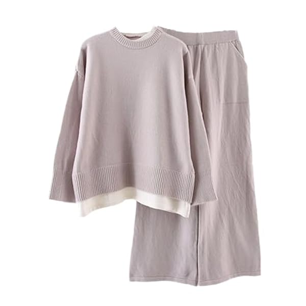 DUOTCYELE Set In Due Pezzi Lavorato A Maglia Larga - Set Maglione Slim Fit Abito Classico In Maglia Casual Sciolto Maglione Pullover Finto In Due Pezzi Con Scollo A O Con Tasche E Pantaloni A Gamba