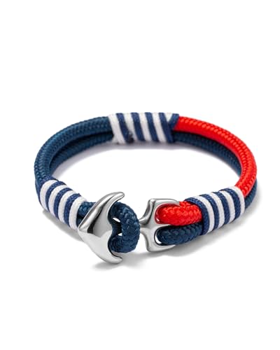 BTEYIVTA Anchor Bracelet for Men, Handmade Nautical Rope Bracelet with Stainless Steel Clasp, Cuff Bracelet for Boyfriend, Best Gift for Dad, X-Large(Wrist size: 7.6-8.1 inch), Stainless Steel, no