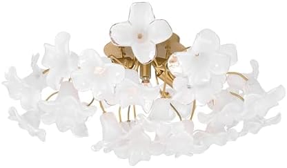 Metropolitan Bloome 25.25" 5-Light Semi-Flush Mount - Legacy Brass with White Swirl Handmade Glass (Bulb Not Included)