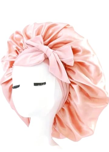 Satin Sleep Bonnet with Bow, Large Size, Rose Gold