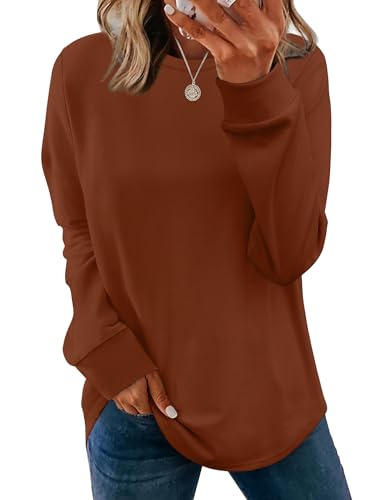 Image of WIHOLL Sweatshirt for Women Crewneck Long Sleeve Shirts Curved Hem Lightweight Sweaters Fall Clothes 2025