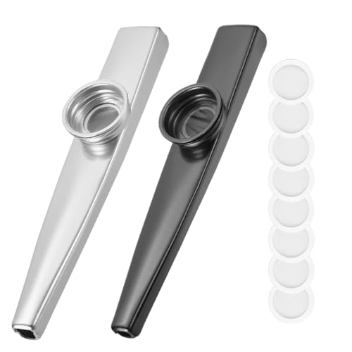 JRYXDS 2 Pezzi Cazu Kazoo De Metal Y Aluminio Con 8 Membranas, Instrumento Musical Profesional Para Niños Y Adultos, Acompaña Guitarra, Violín