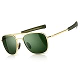 SUNGAIT Men's Military Style Polarized Pilot Aviator Sunglasses - Bayonet Temples (Gold Frame/Green Lens, 55) A285JKLV