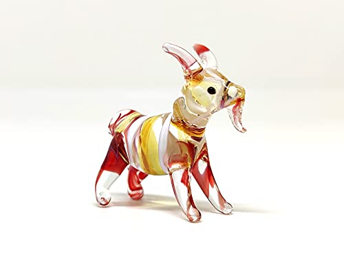 Sansukjai Goat Tiny Figurines Animals Hand Blown Color Glass Art Collectible Gift Home Décor (Amber Red) #TOP2