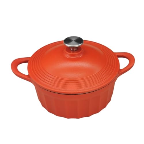 Cacerola Olla de horno de hierro fundido esmaltado con tapa, horneado de pan, cocina, horno de pan redondo, asas dobles para Cocinas(Matte red)