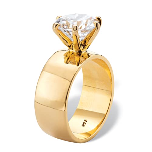 PalmBeach Yellow Gold-plated Sterling Silver Round Cubic Zirconia Solitaire Engagement Ring Sizes 5-102
