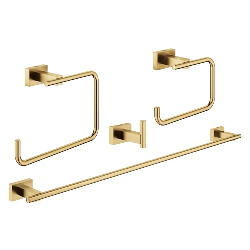 GROHE 40778GN1 Essentials Cube 4-In-1 Bathroom Accessory Set, Brushed Gold