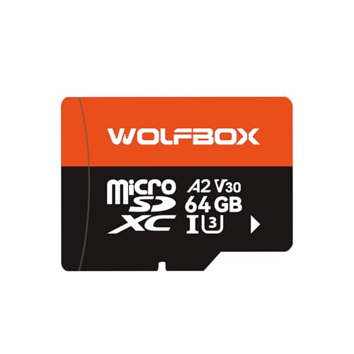 Image of WOLFBOX 64GB MicroSD Card with SD Adapter, Up to 100MB /s, U3 A2 V30, High Speed Transfer, Supports 4K UHD Video Recording, Compatible with G840S / G930 / G900PRO / G900 Tripro and X5 Dash Cams