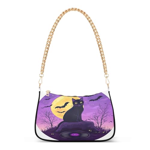 Halloween Cat Shoulder Bag for Women, Handbag with Chain Strap, Soft Purse Tote Bag for Ladies
