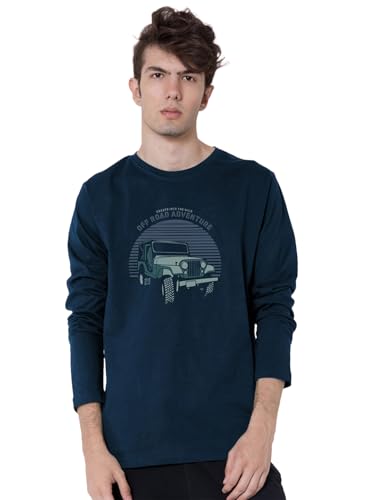 Image of Bewakoof Men's Off Road Jeep Printed 100% Cotton T-Shirt - Regular Fit, Round Neck, Full Sleeves