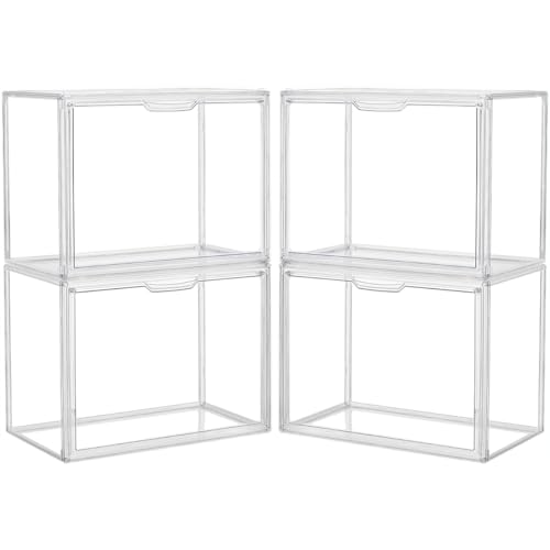 Umtiti 4 Pack Clear Plastic Handbag Storage Organizer for Closet. Display Storage Box with Magnetic Door, Dustproof Storage Bins for Book, Toys, Hat.（Clear-4 Pack）