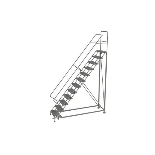 Image of Tri-Arc KDEC112242 12-Step Forward Descent Safety Angle Steel Rolling Industrial and Warehouse Ladder with Grip Strut Tread, 24-Inch Wide Steps