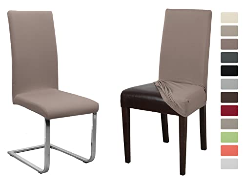 BEAUTEX Juego de 2 Fundas de Jersey para Silla (Color a Elegir), Funda elástica Uni elástica de algodón, bielástica, Marrón Topo Cover