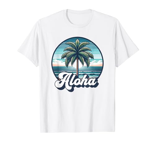 Aloha Hawaii Hawaiian Island Camicia Palm Tree Beach Vacation Maglietta