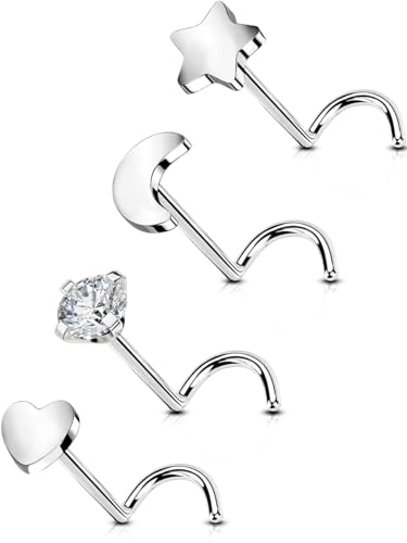 OUFER Set of 4 G23 Titanium Nose Stud Screw Design S Shape Nose P...
