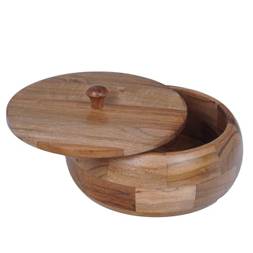 Image of Sanjeev Kapoor By OGGN Acacia Wood 9 x 9 x 4 Inch, Casserole for Roti Hot Case | Wooden Roti Box | Hot Case Casserole | Big Chapati Storage Box for Home & Kitchen - Premium Wood Elegant Design