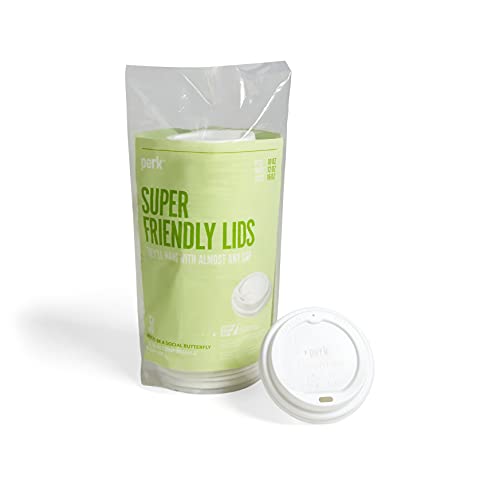 Perk Eco Compostable Plastic Hot Cup Lids, 50 Count Disposable Coffee Cup Lids for 10–16 Oz Paper Hot Cups, White