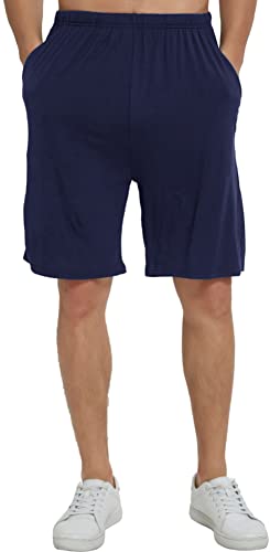 Mofiz Men's Sleep Shorts Soft Lightweight Pajama Bottoms Loose Fit Stretchy Loungewear Shorts Plus Size Modal Home Shorts With Pockets 2 Pack L Navy Blue/Dark Grey #TOP4