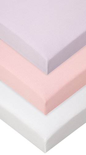 Lot de 3 Draps housse Coton pour lit Bébé 60x120 rose blanc parme