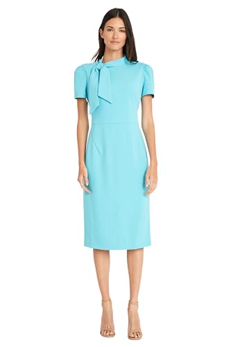 Image of Maggy London Womens Midi Short Sleeve Sheath with Neck Tie Career Office Work WearCocktail Dress