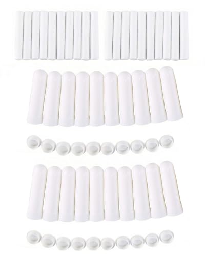KGDUYC 20 Piezas Inhaladores Nasales,Buena Higroscopicidad Rellenables para Aromaterapia Tubos de Aceite Esencial Varillas Vacías Aromáticas con 10 Mechas de Algodón, Blanco