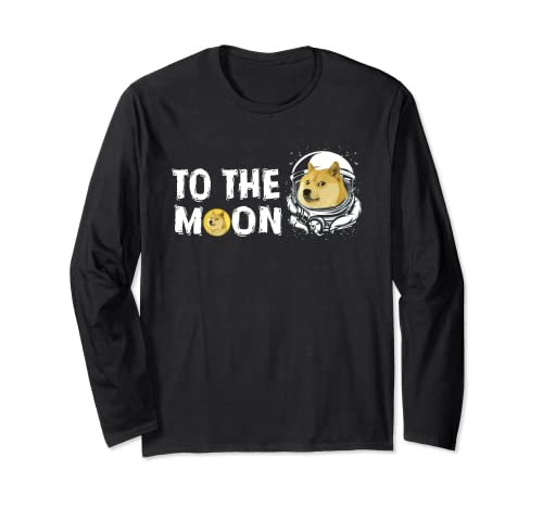 Dogecoin to the Moon Tee, Funny Doge Coin Crypto Currency Manga Larga