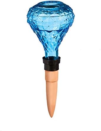 Evergreen 9H Faceted Glass Plant Watering Globe w/Terracotta Spike, Blue Garden and Yard Decor