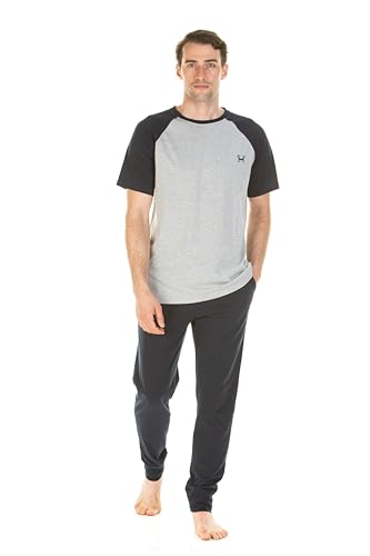 Haigman Men's Jersey Cotton Rich PJ Set (UK, Alpha, XL, Regular, Regular, Navy/Grey)