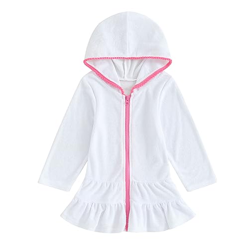 Toddler Girl Swim Cover Up Long Sleeve Terry Swimsuit Beach Dress Zip-Up Hoodie Bathing Suit Cover Ups Kids Swimwear