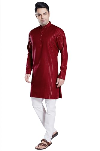 Image of DIVISIVE Men's Self Zari Line Cotton Blend Slim Fit Kurta Pyjama Set