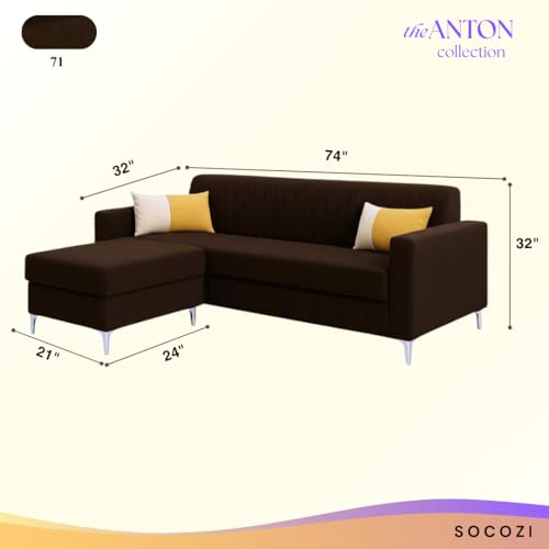 Image of SOCOZI Anton 4 Seater L Shape Sofa Set with Movable Ottoman | Flexible Left or Right Layout | Soft Velvet Suede Fabric | Modern Design | Plush Comfort Cushions for Living Room (Dark Brown)