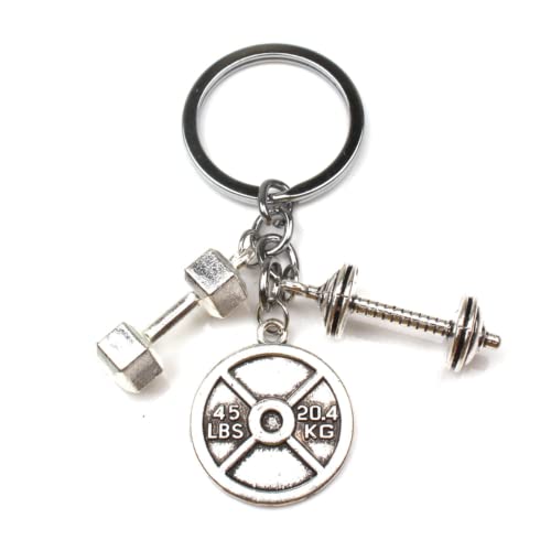 Genérico Porta-chaves Crossfit ou ginásio - porta-chaves Crossfit com disco e halteres - porta-chaves fitness para amantes de Crossfit ou ginásio - porta-chaves de halteres e disco de metal -