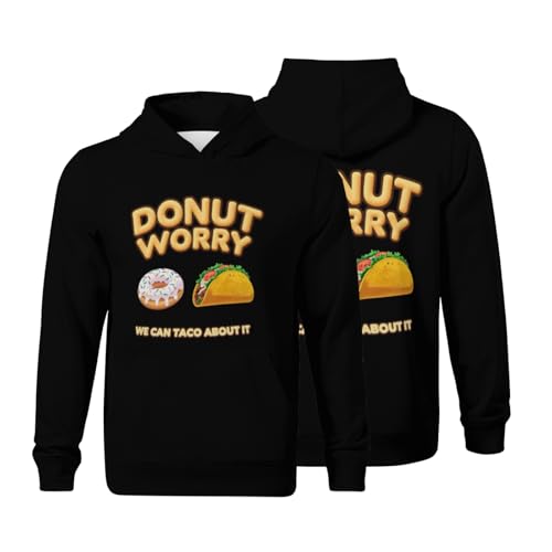 Kids Retro Funny Donut Worry We Can Taco About It Boys Girls Lightweight Kangaroo Pocket Fleece Hoodies