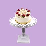 HADAAYA 12 Inches White Metal Footed Cake Stand with Hearts Shape Border, Dessert Display Stand, Ser