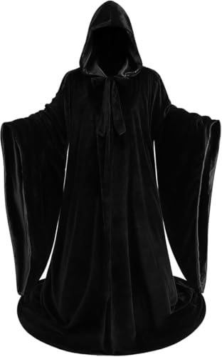 Adult Wizard Robe Warlock Cloak Costume with Sleeves Satin Robe with Hood Halloween
