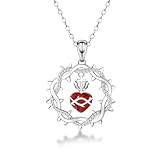 Salloog Sacred Heart of Jesus Necklace - 925 Sterling Silver Crown of Thorns Pendant Jesus Crown Necklaces Chain Jewelry Gifts for Women Men Christmas Easter Thanksgiving Day