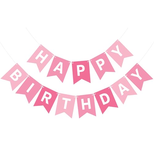 Image of Hooqict Happy Birthday Banner Pink Birthday Decorations for Girls Women Baby 1st 2nd 3rd 21th 30th Pink Party Banner Garland Sign Party Supplies Wall Porch Door Hanging Decor