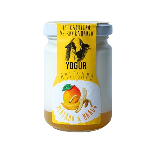 El Capricho de Sacramenia | Pack Plátano mango | 20 Yogures Artesanos Leche Oveja preparado natural Plátano mango | Cremoso, Natural Saludable | Preparados Gourmet | Sin Gluten | Sabor Único Original