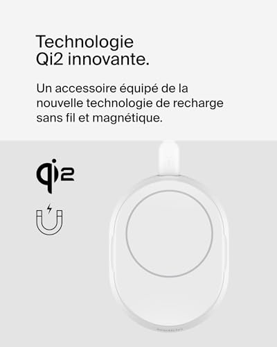 Belkin BoostCharge Pro chargeur sans fil magnétique et pliable, chargeur Qi2 15W, support de recharge Qi2, chargeur induction compatible MagSafe, pour Apple iPhone 16/15/14, AirPods Pro - Blanc
